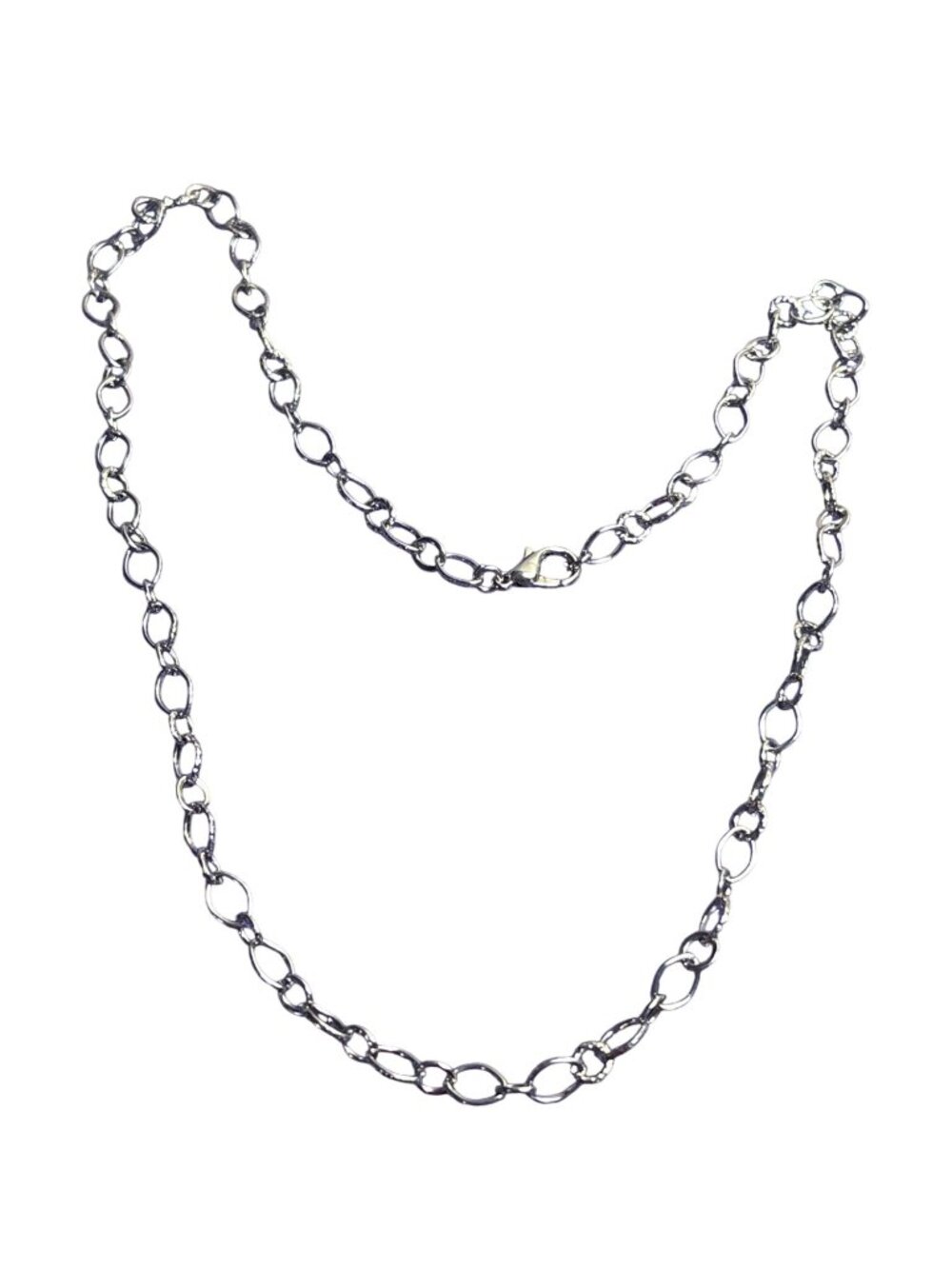 Silvertone Chain Necklace Ovals Circles Lobster Clasp 18 inches Long